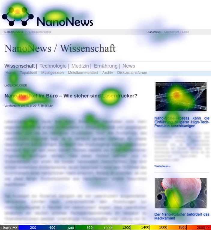 Heatmap indicating the duration of observation is overlaid with a text on nanoparticles